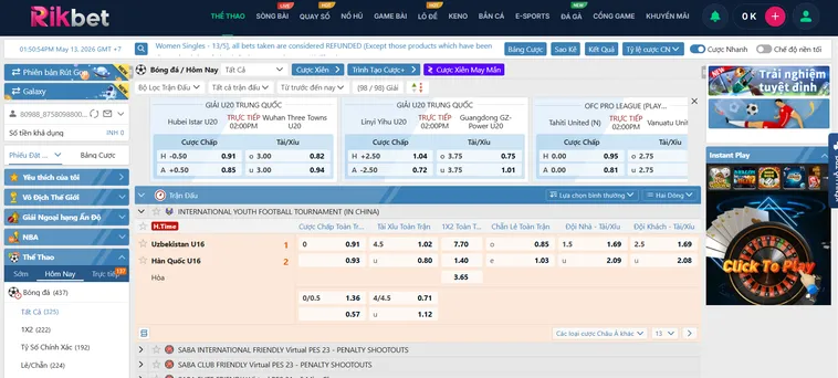Thể Thao SABA Sports RikBet Sân Chơi Cá Cược Đỉnh Cao Với Tỷ Lệ Kèo Hấp Dẫn